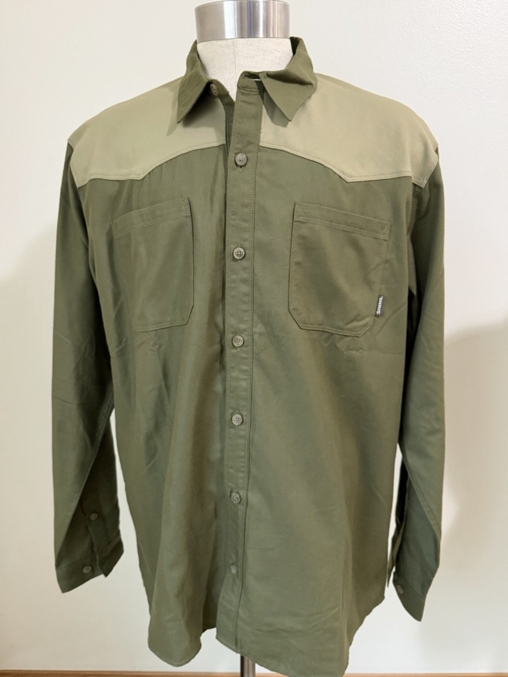 NWOT Simms Black's Ford Flannel Long Sleeve Shirt Green Two Tone Sz XL